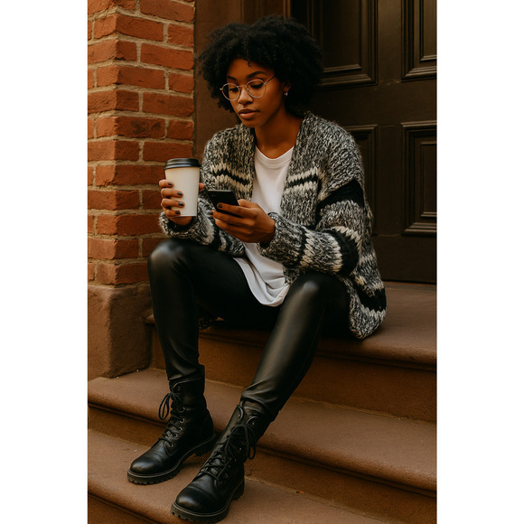 Free People Jackets & Blazers - Free People Wanderer Cardigan XS Black White Chunky Knit Wool Sweater Oversized